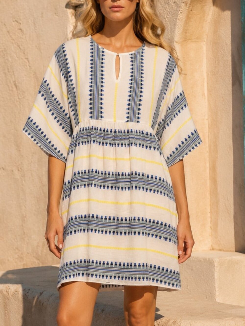 Oliphant White Navy Embroidered Stripe Mini Dress Size XS